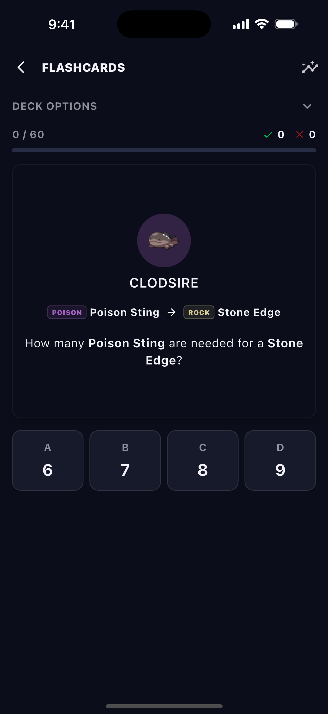BattleFlow flashcards drilling Pokémon GO PvP matchups and move counts