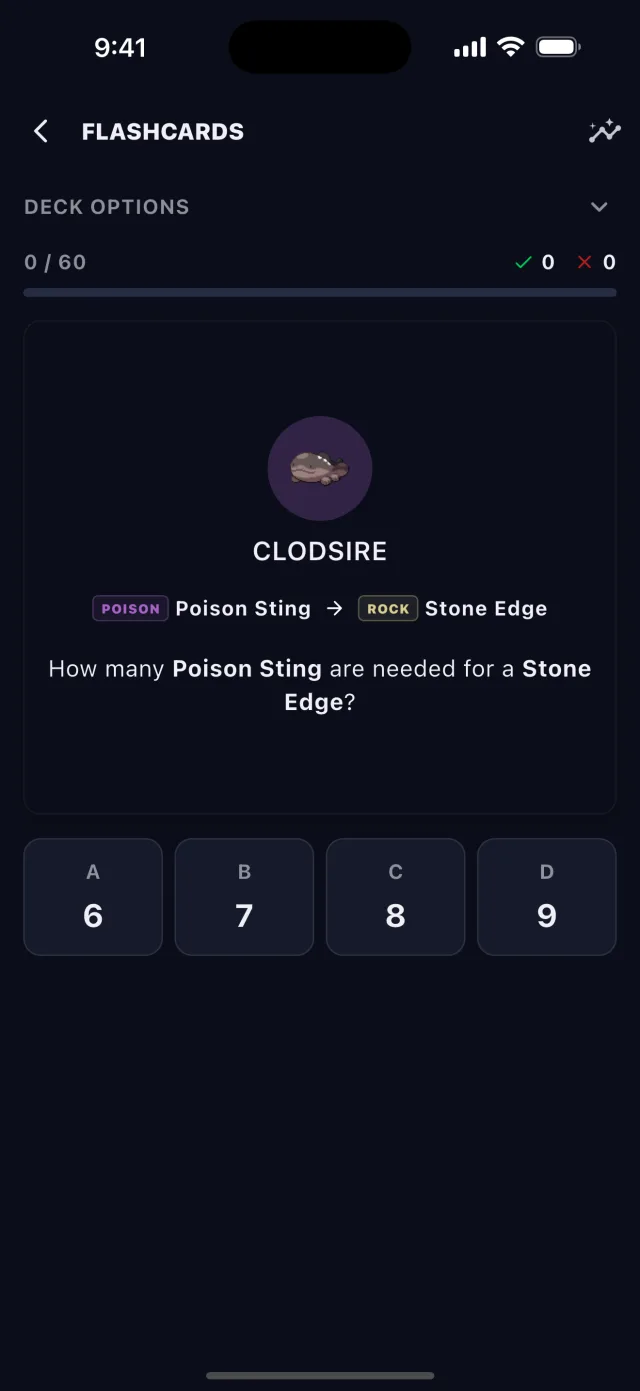 BattleFlow flashcards drilling Pokémon GO PvP matchups and move counts