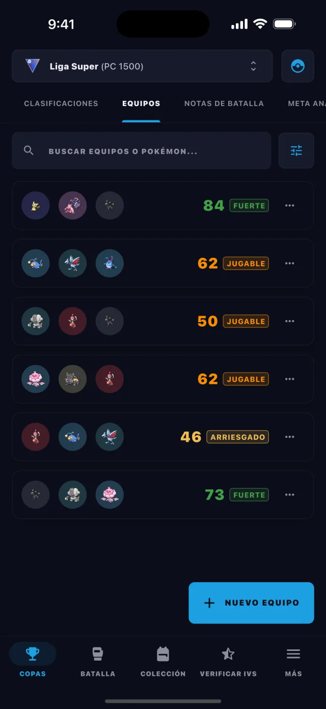 BattleFlow team score details rating a Pokémon GO PvP team on threat control, coverage, recovery, and consistency