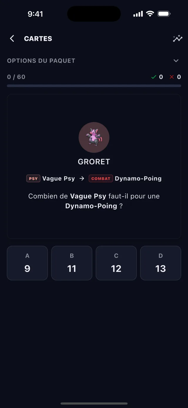 BattleFlow flashcards drilling Pokémon GO PvP matchups and move counts