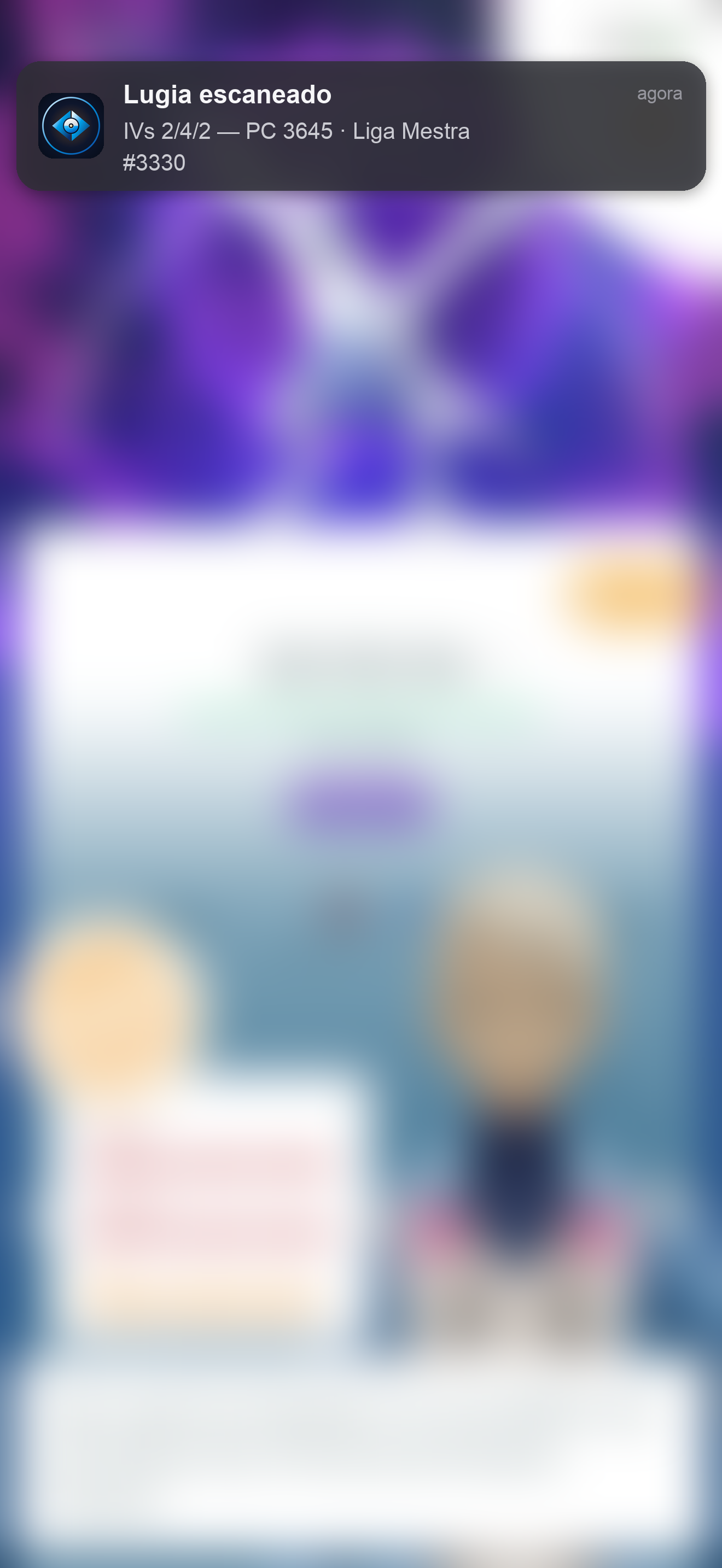BattleFlow instant IV scan notification reading a Pokémon’s IVs, CP, and best league